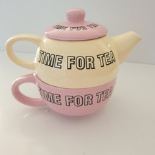 Tea Set For One  Teapot  Teacup  and Saucer Colour Pink and Yellow