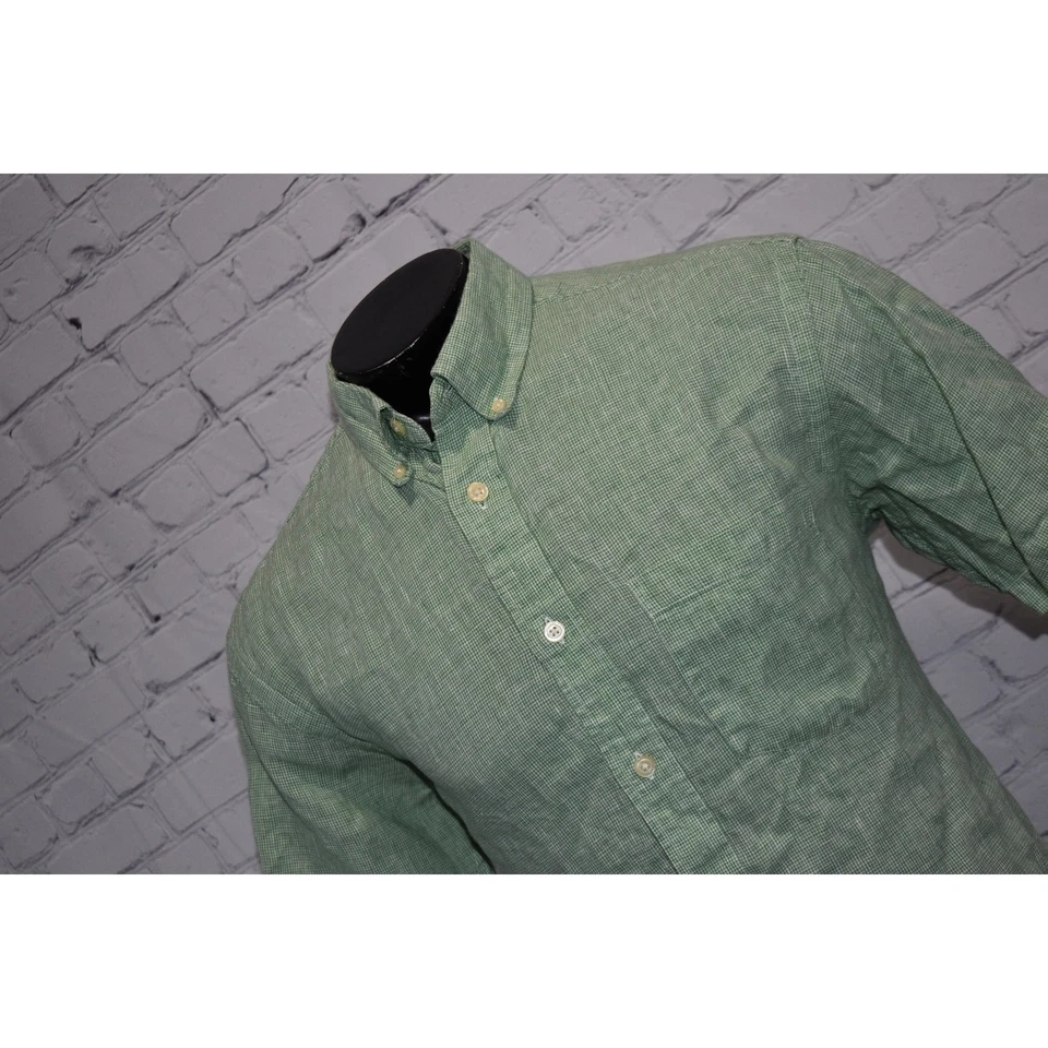 Orvis Country Dress Shirt Mens Size Large Classic LINEN Hawaiian Green Plaids - Image 4 of 4