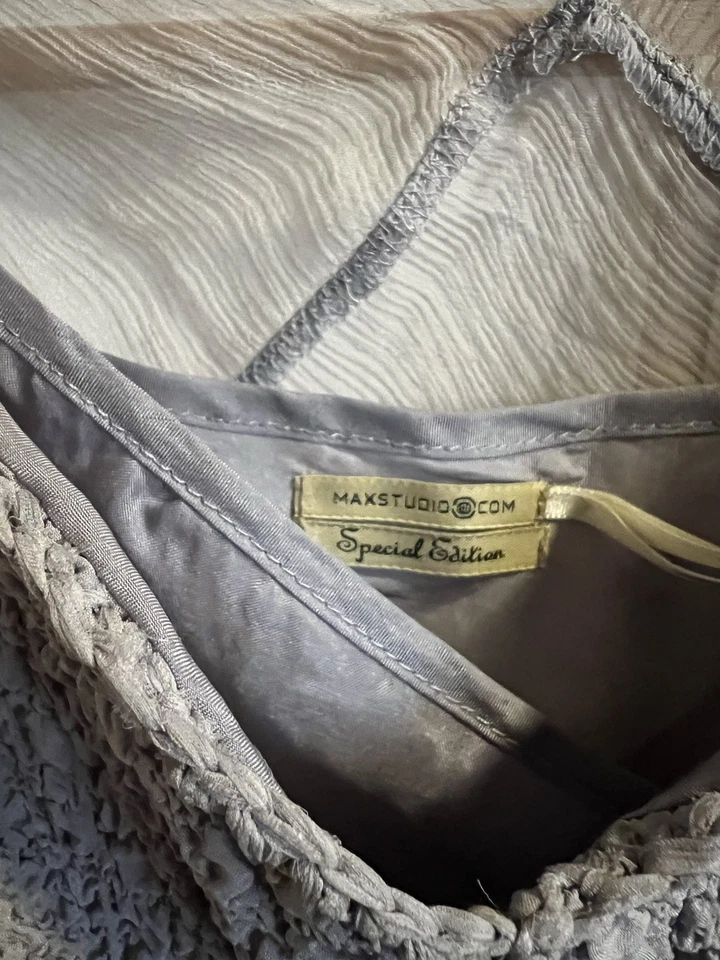 Vestido sin Mangas Vintage Max Studio Edición Especial Púrpura Gris Seda Pequeño Foto 2 de 4