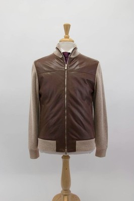 NWT $8200 Brunello Cucinelli Men 100% Leather + 100% Cashmere Knit Jacket M A262