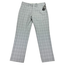Alfani Mens Slim Fit Stretch Plaid Suit Pants Light Gray 34x30