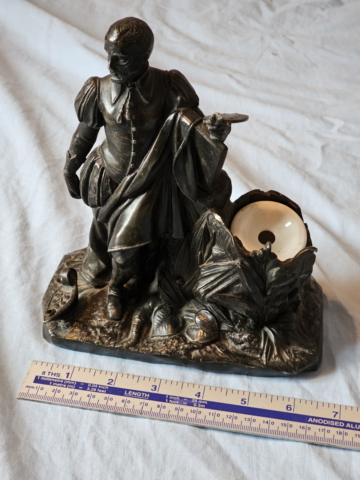 Antique Victorian 1847 Patent BB & Co London PATINATED SPELTER INKWELL OF ARTIST