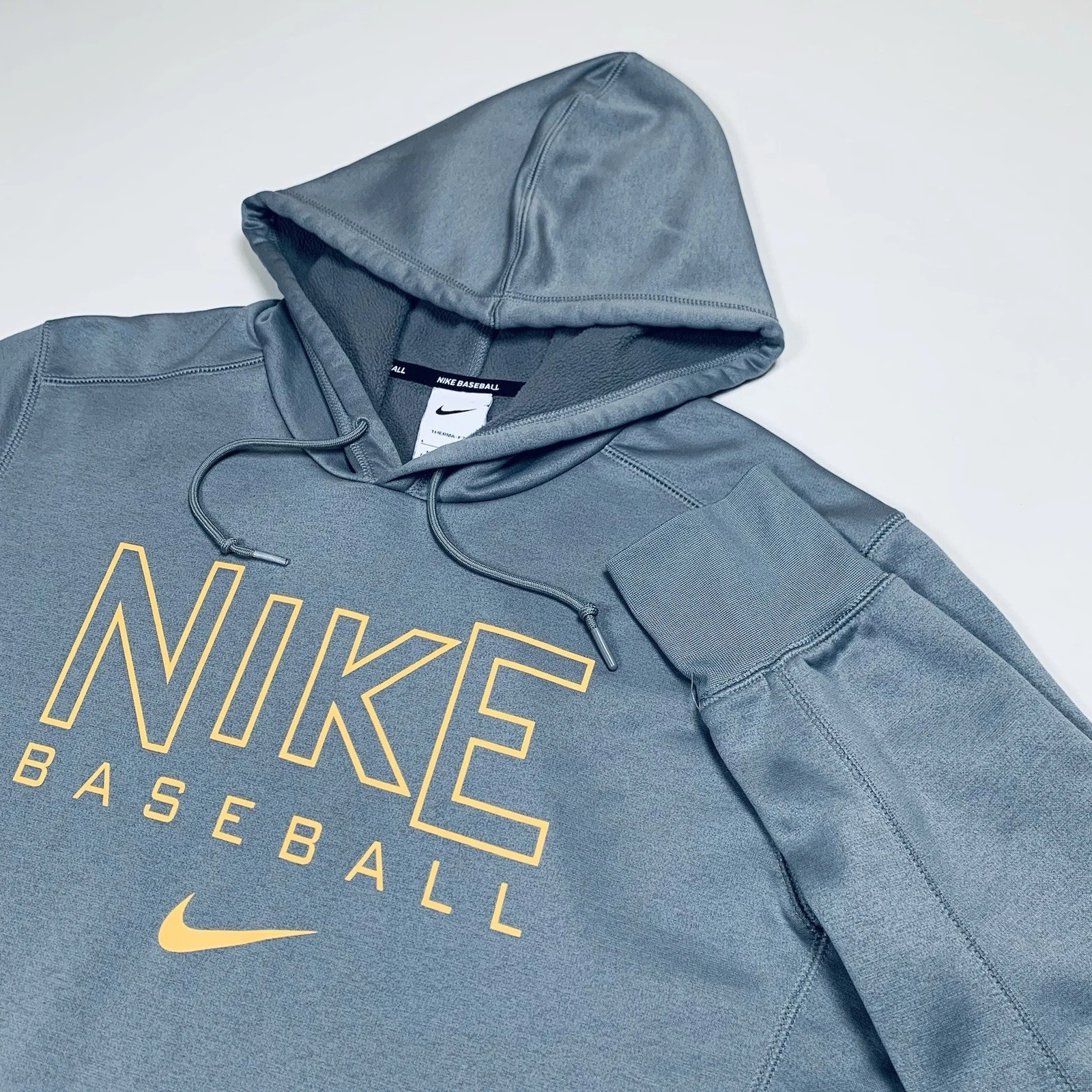 Nike Therma-Fit Baseball Hoodie Mens Large Gray Swoosh Pullover Kangaroo Pocket