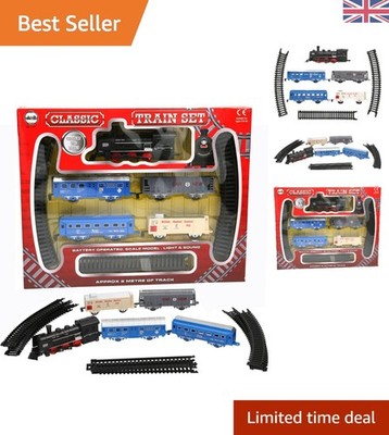 Fun Battery Operated Train Set for Kids - 4 Carriages, Realistic Sounds & Lights