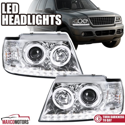 #ad #ad Projector Headlights Fits 2002 2005 Ford Explorer LED Strip Halo Lamp LeftRight $183.49