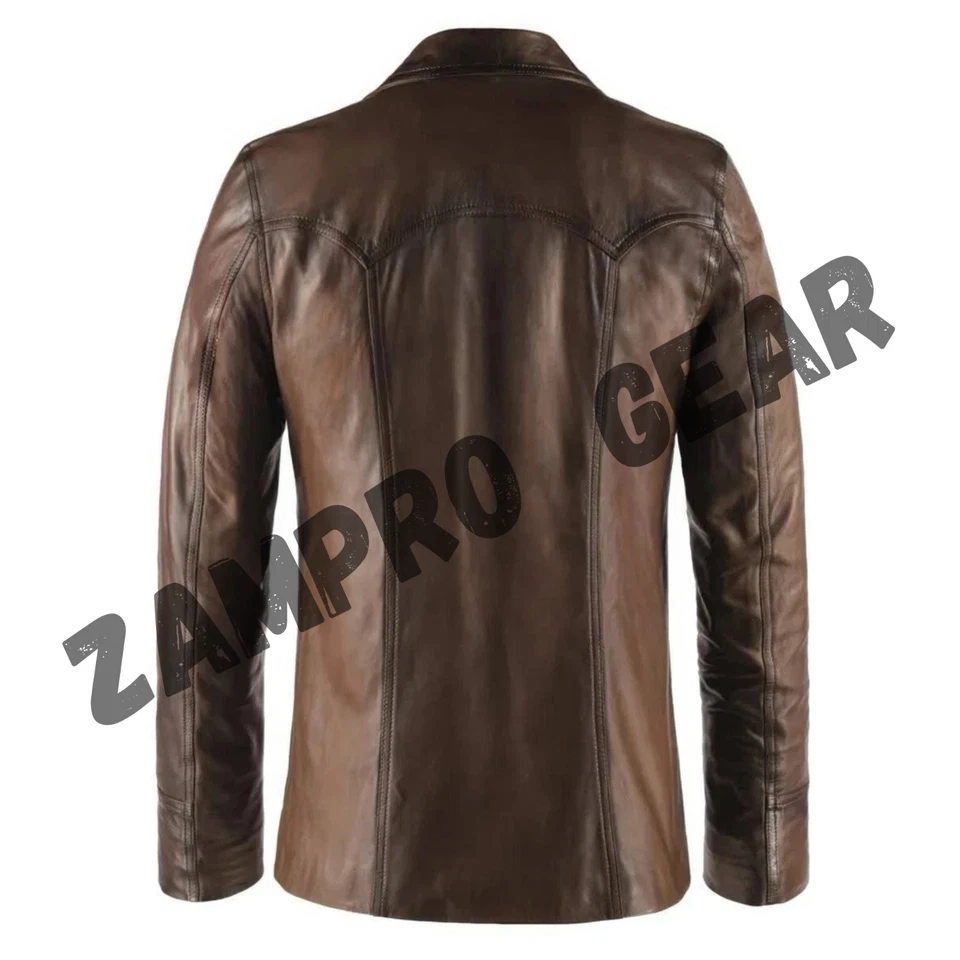 Men’s 70s Hitman Brown Leather Jacket Mens Long trench Coat, Vintage Look Coat - Image 2 of 2