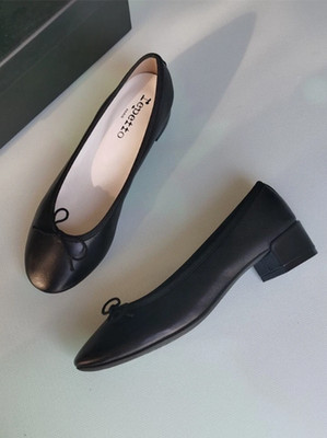 Repetto Sheepskin Rubber Sole Bow Single Shoe Mid Heels for Women Work Shoes