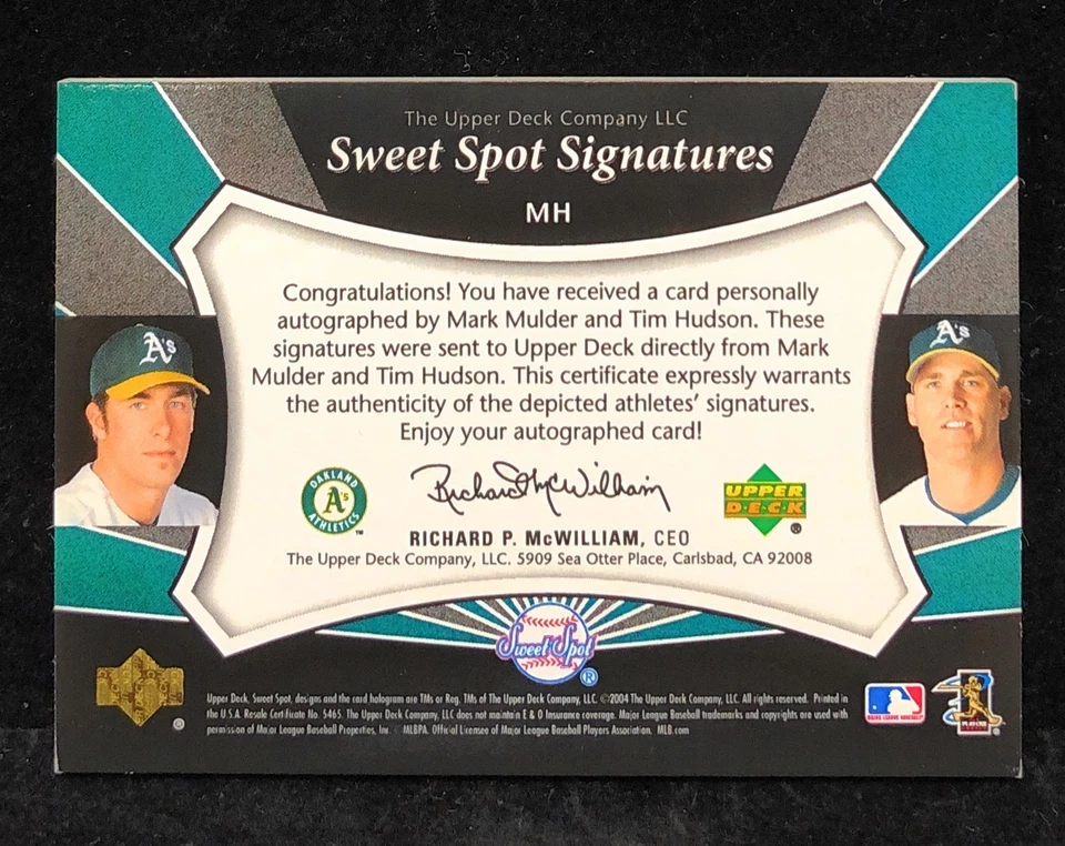 ТИМ ХАДСОН МАРК МАЛДЕР 2004 Upper Deck Sweet Spot подписи двойной авто #09/10 - Изображение 2 из 2