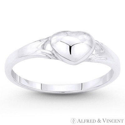 Gewölbter 5,5 mm x 7 mm Herz Liebe Charm 0,925 Sterlingsilber Freundschaft Versprechen Ring