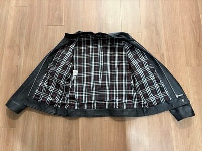 BURBERRY BLACK LABEL Leather Jacket Black Nova Check Size L For