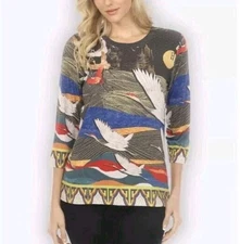 NEW CITRON Santa Monica Crane Flying Moon Shirt XS Top Rayon/Spandex $89