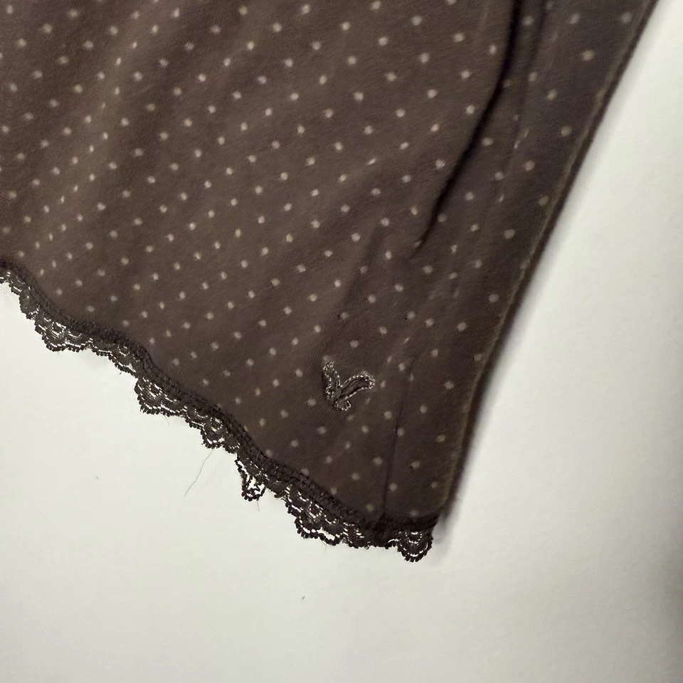 Camiseta sin mangas de colección Y2K American Eagle Babydoll Cami encaje lunares marrón talla mediana Foto 3 de 4