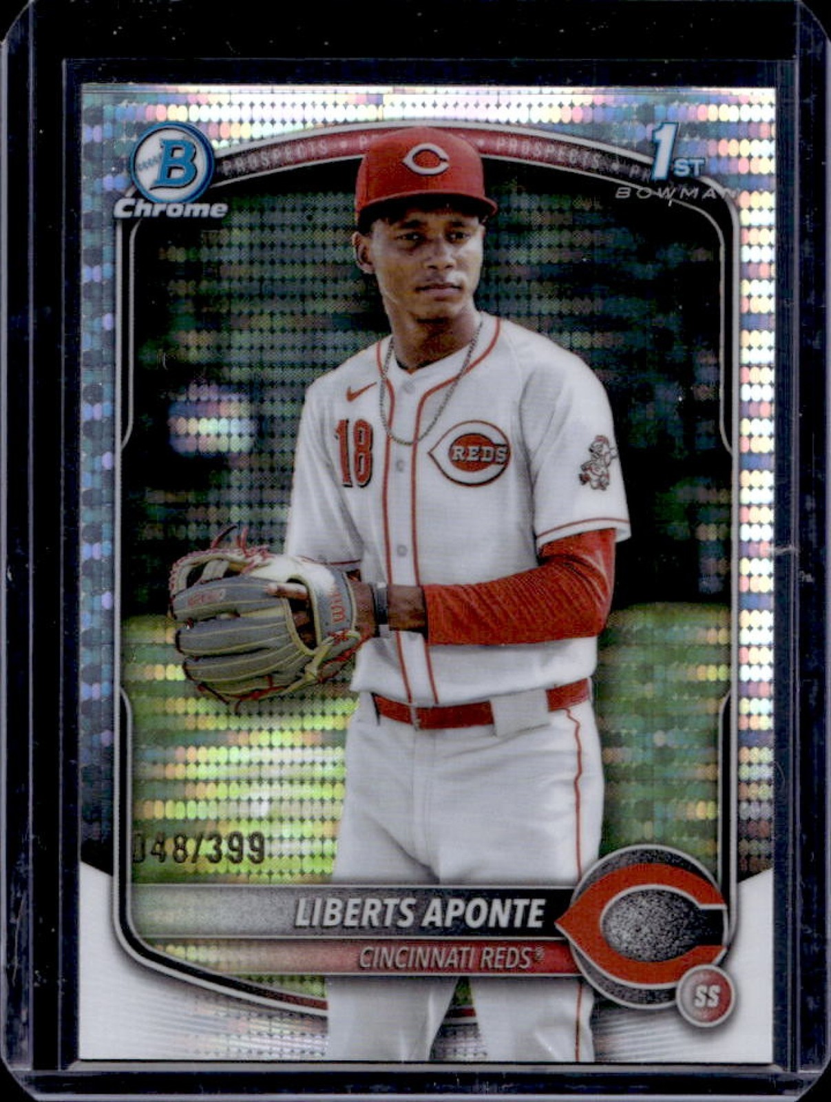 2025 Bowman Chrome Liberts Aponte Pulsar Refractor 1st Prospect #48/399 Reds