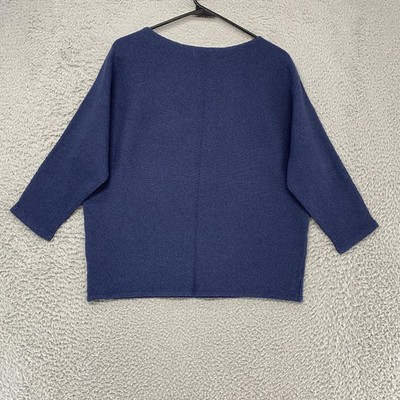 R LABEL Sweater Womens S/M Blue Cotton Linen Boat Neck 3/4 Dolman