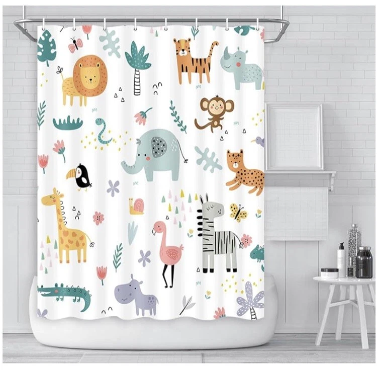 Cortina de Ducha Safari Animal Niños Baño Estampado D1 Foto 4 de 4