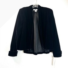 Patra Black Velvet Open Front Evening Jacket Cuffed Sleeves Made in USA Size L