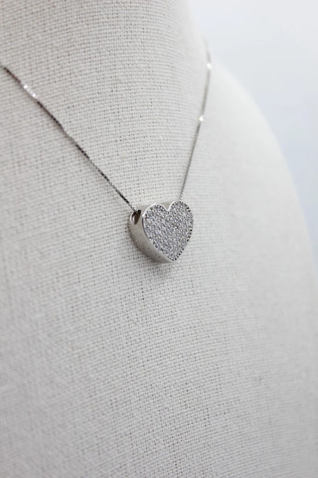 COLLANA CUORE PAVE' ZIRCONI BIANCHI CIONDOLO ARGENTO MM 14x14 EXPLOIT - Immagine 2 di 4