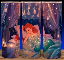 Ariel Little Mermaid Sleeping in Bed Cup Mug Tumbler 20oz with lid and straw