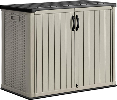 Large Outdoor Resin Storage Shed 27 Cu.Ft - Weather Resistant Beige Box