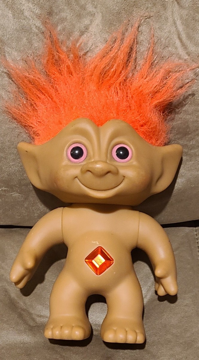 90s Treasure Troll Doll Large Vinyl Toy Orange Hair Ace Novelty