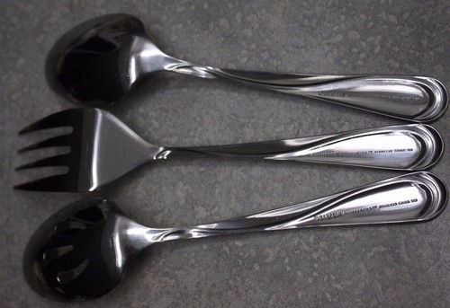 Hampton Silversmiths SWIRL HOSTESS COLD MEAT FORK PIERCED/ SOLID SERVING SPOON - Picture 4 of 5