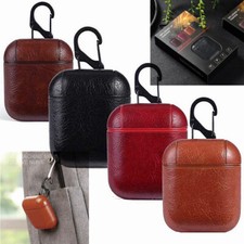 Airpods 1/2 Leather Case with Key Ring Clip For Apple Earphone Charging Case