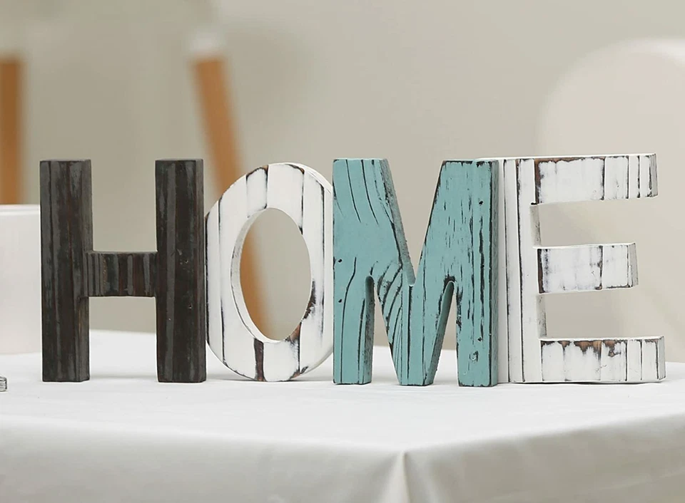 Rustic Teal, Brown and White Wood Home Decorative Mantel Sign, Cutout Word Decor - Image 4 of 4