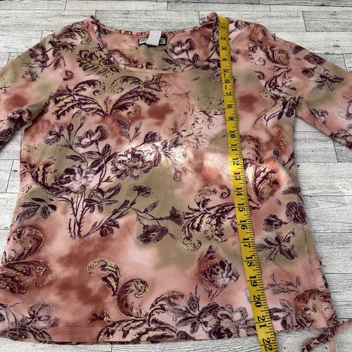 Caribbean Joe Womens Hawaiian Floral Shirt Round Neck Ruched Ties Size M - Picture 5 of 8