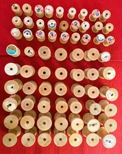 WOOD SPOOLS THREAD lot 69 Varied sizes & styles, many w labels removed. Crafting
