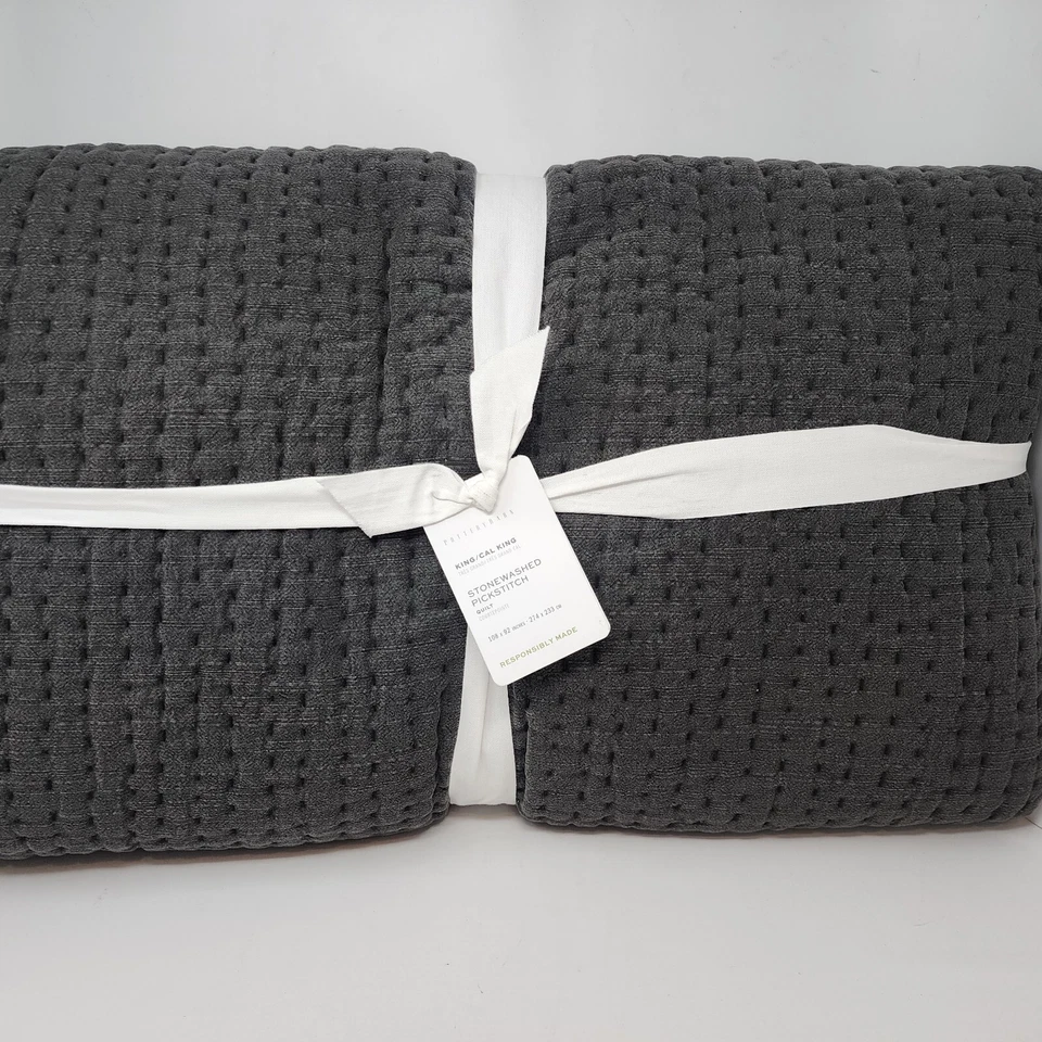 Pottery Barn Stonewashed Pick-Stitch King/Cal. King Quilt Shale Foto 2 de 3