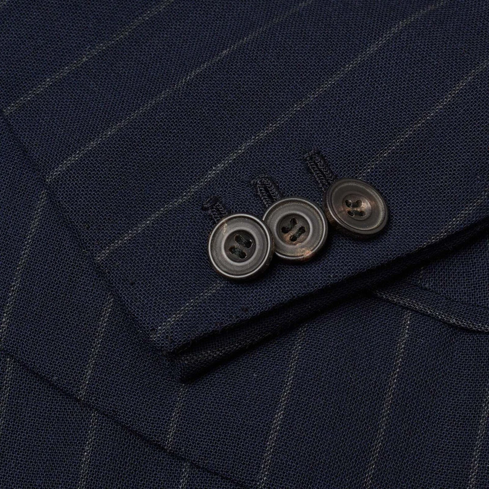 Chaqueta RUBINACCI LH Hecha a Mano A Medida Azul Rayas Mohair 1 Botón EU 50 US 40 Foto 4 de 4