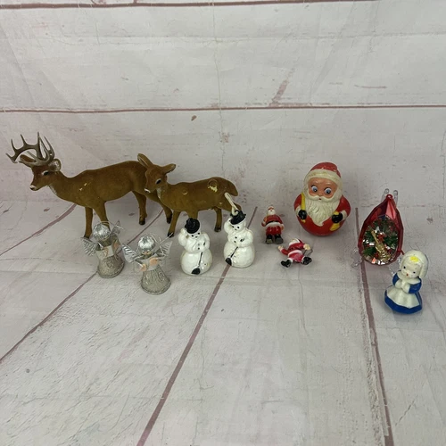 Lot Of Vintage Christmas Ornaments Decor Roly Poly Santa Rosen Snowmen Flocked