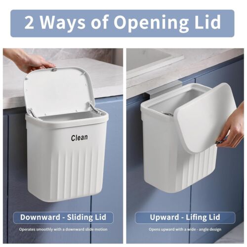 Hanging Trash Can with Lid 3.1 Gallon Kitchen Garbage Bin Food Waste Container - Picture 4 of 8