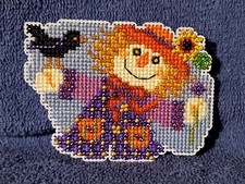 Sally Scarecrow, Beaded Cross Stitch Refrigerator Magnet, Made in the USA