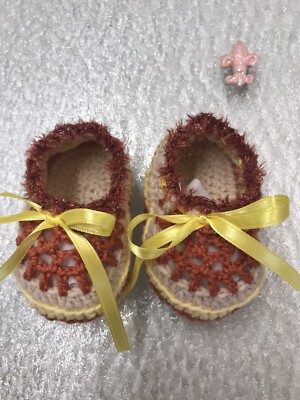 Baby Booties Crochet Newborn Gift Booties 0-6 Month Harvest Brown Beige Yellow