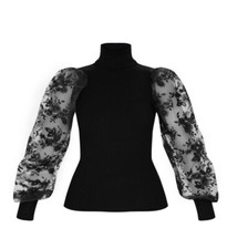 Pretty Thing Black Embroider Mesh Sleeve Knitted Jumper M/L