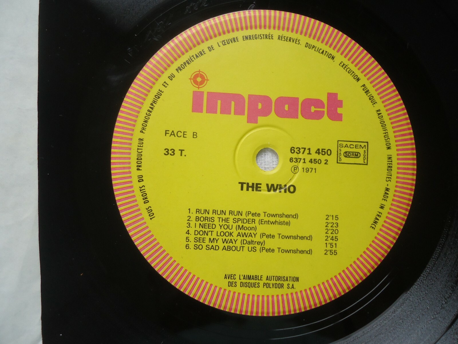 The Who French Pressing Mono/Stereo LP #6371-450 Impact &lrm;Records Paris France 