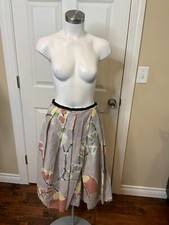 Marni Gray Watercolor Floral Pleated Midi A-Line Skirt Size 4 38 NWT