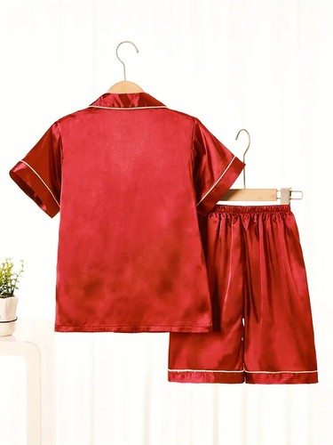 YOUTH PAJAMAS Kid's/Boy's/Girl's Red Polyester PJs Shirt & Shorts (Pick Ur Size) - Picture 2 of 5