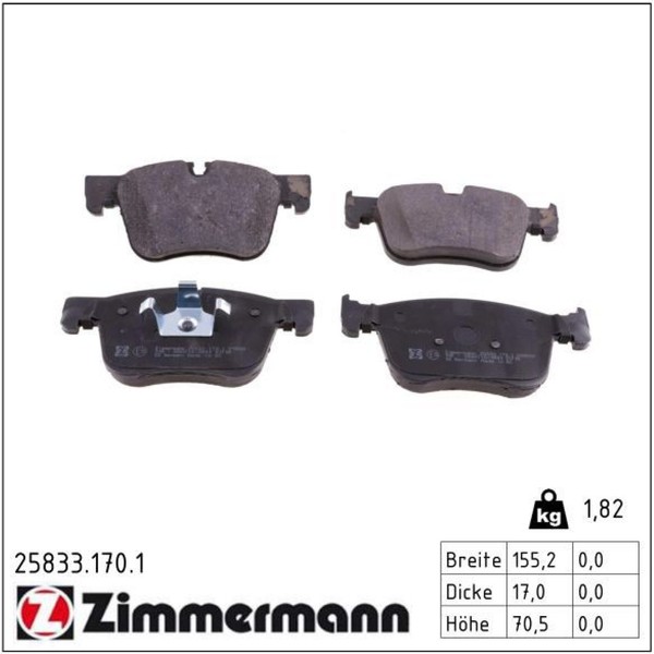Zimmermann 25833.170.1 Bremsbelagsatz FüR Citroen Peugeot C4 C4 Grand 308 Da De-image