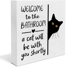 Funny Cat Bathroom Decor    Welcome to the Bathroom, a 5 x 5 inch, White-01