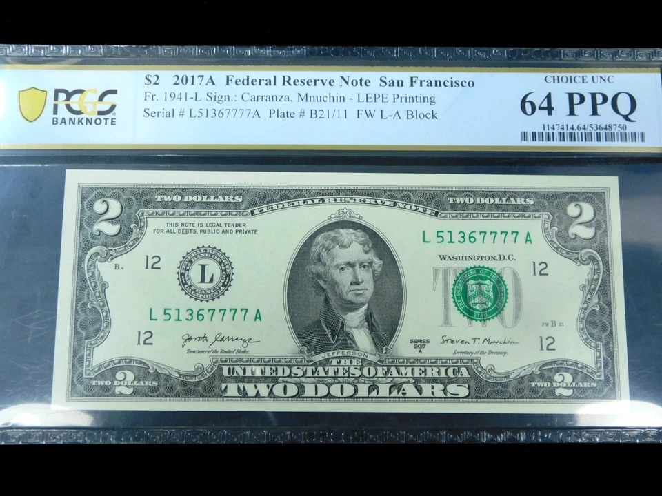 2017 $2 Federal Reserve Note San Francisco - LEPE Printing - PCGS 64PPQ - Image 3 of 4