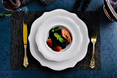 Tudor Royal 12-Piece Embossed White Porcelain Dinnerware Set for 4