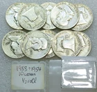 1953, 1954 Franklin Silver Half Dollar Bright Half Roll 10 coins/tube #N375
