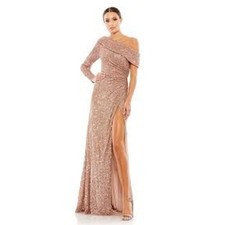 Ieena for Mac Duggal Gown Women Size 0 Copper 26571 One Shoulder Sequin Dress