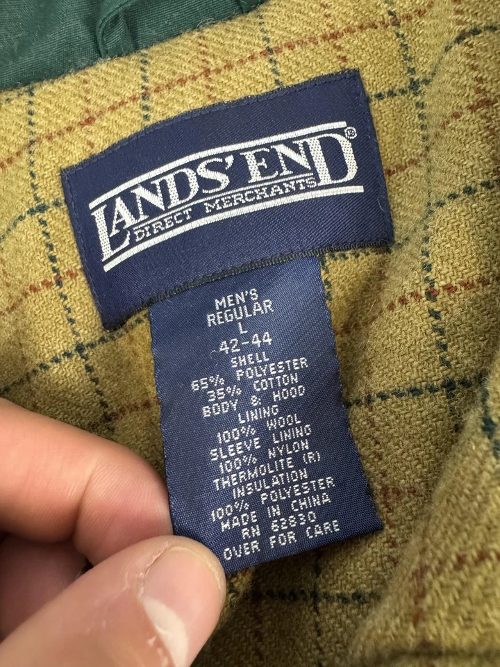 Lands' End Jacket Mens Large Green Wool Lined Thermolite Insulated Field Parka - Image 2 of 4