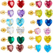 1 Ct Real 14K Yellow Gold Heart Shaped Studs Earrings Birthstone 12 Colors Screw
