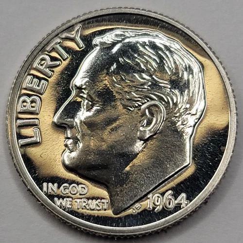 1964 Gem Proof Roosevelt Dime - Pointed 9 - 90% Silver