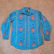Wrangler Brushpopper Shirt XL Southwestern Western Turquoise 17-35 USA Made