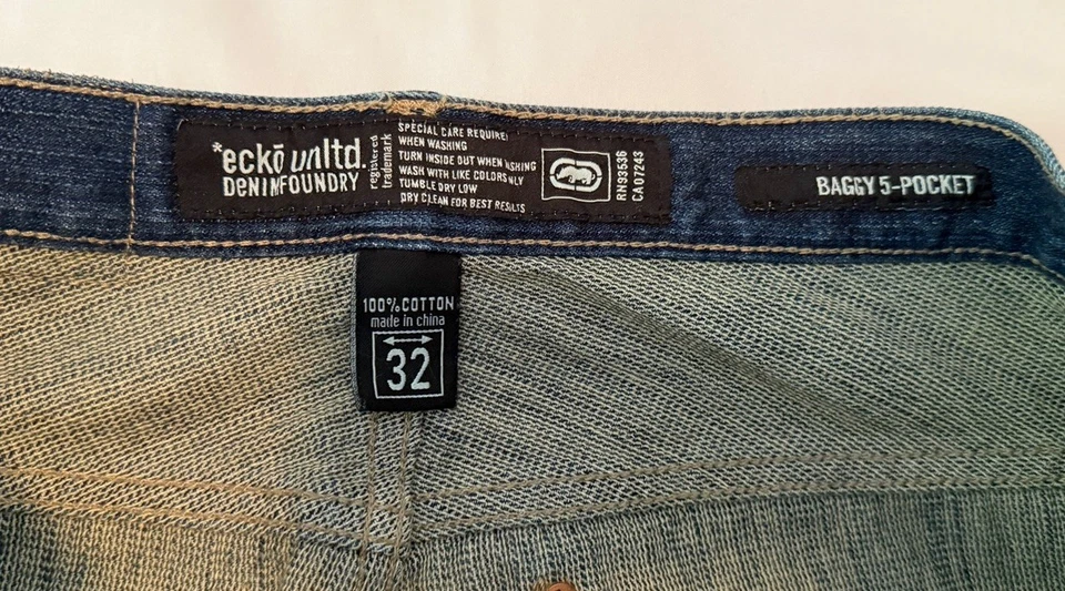 Pantalones de mezclilla Ecko Unltd vintage para hombre 32 Y2K hip hop azul holgados Foto 4 de 4